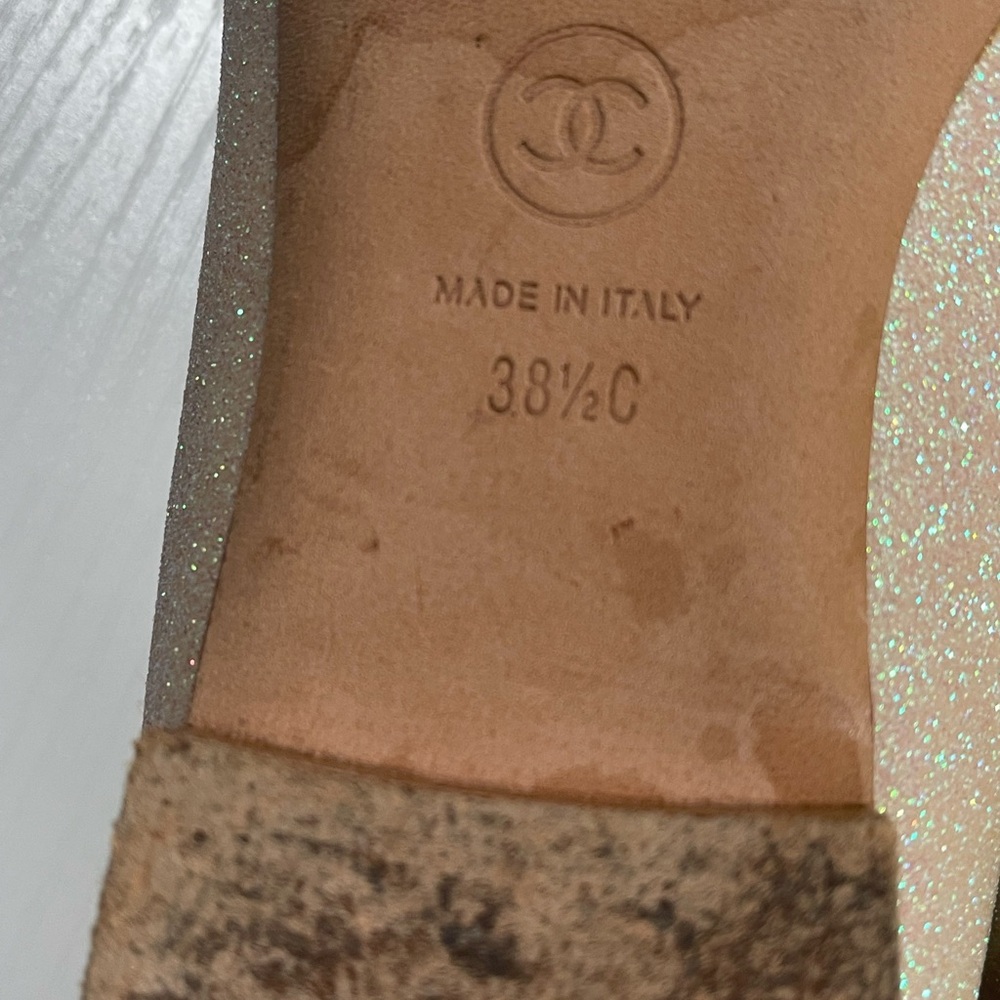 CHANEL Beige Glitter Camellia-Embellished Ballet Flats - Picture 13 of 13